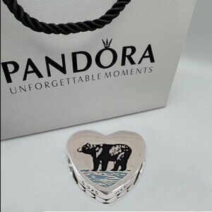Pandora Alaska Bear and Totem Travel Heart Charm Pendant S925 Silver with box